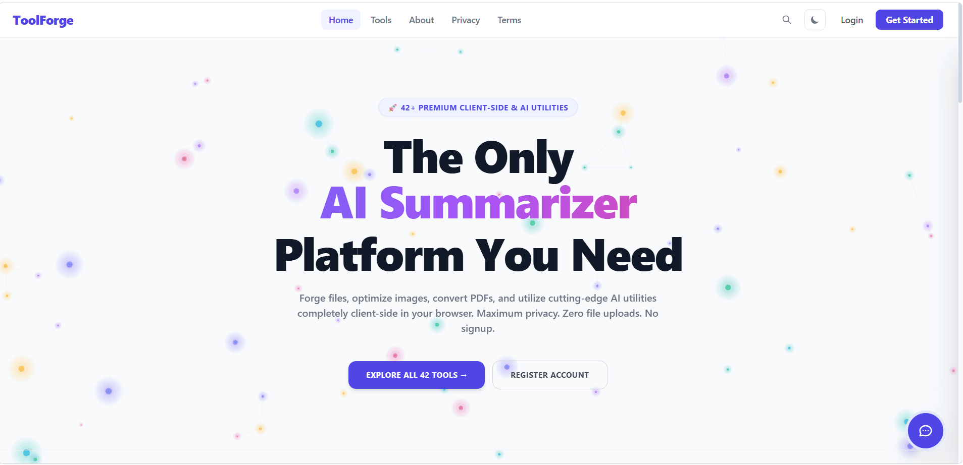 AI-Powered SaaS dashboard showing 42+ productivity tool cards in a dark-themed grid layout with green and cyan accents